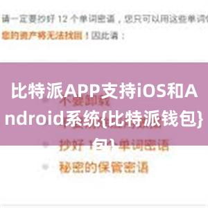 比特派APP支持iOS和Android系统{比特派钱包}